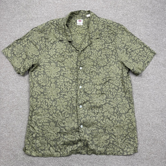 Levis Mens Shirt Green Medium M Short Sleeve Button Down Snake Skin Graphic - Picture 1 of 7
